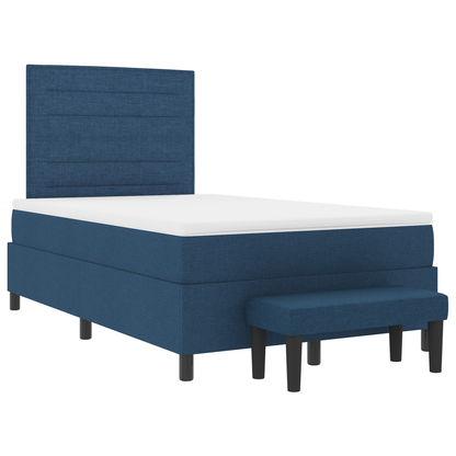 Box Spring Seng Med Madras Med Hovedgærde Blå 120 X 200 Cm Stof