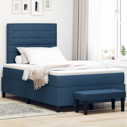 Box Spring Seng Med Madras Med Hovedgærde Blå 120 X 200 Cm Stof