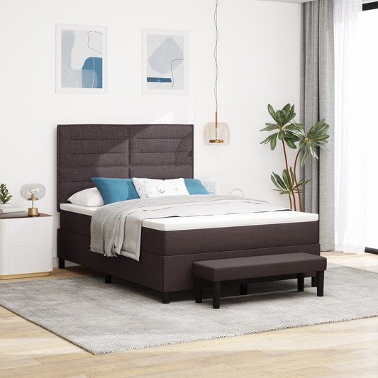 Box Spring Seng Med Madras Mørkebrun 140 X 200 Cm Stof