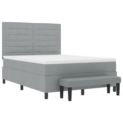 Box Spring Seng Med Madras Lysegrå 160 X 200 Cm Stof