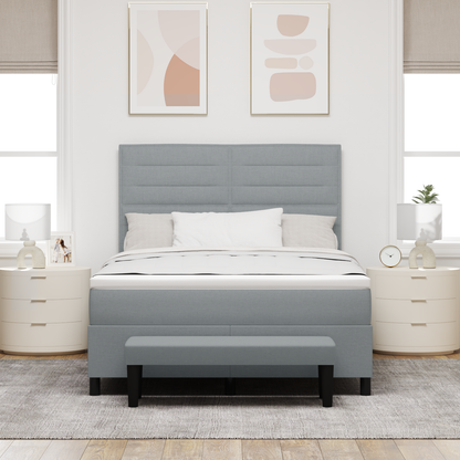 Box Spring Seng Med Madras Lysegrå 160 X 200 Cm Stof