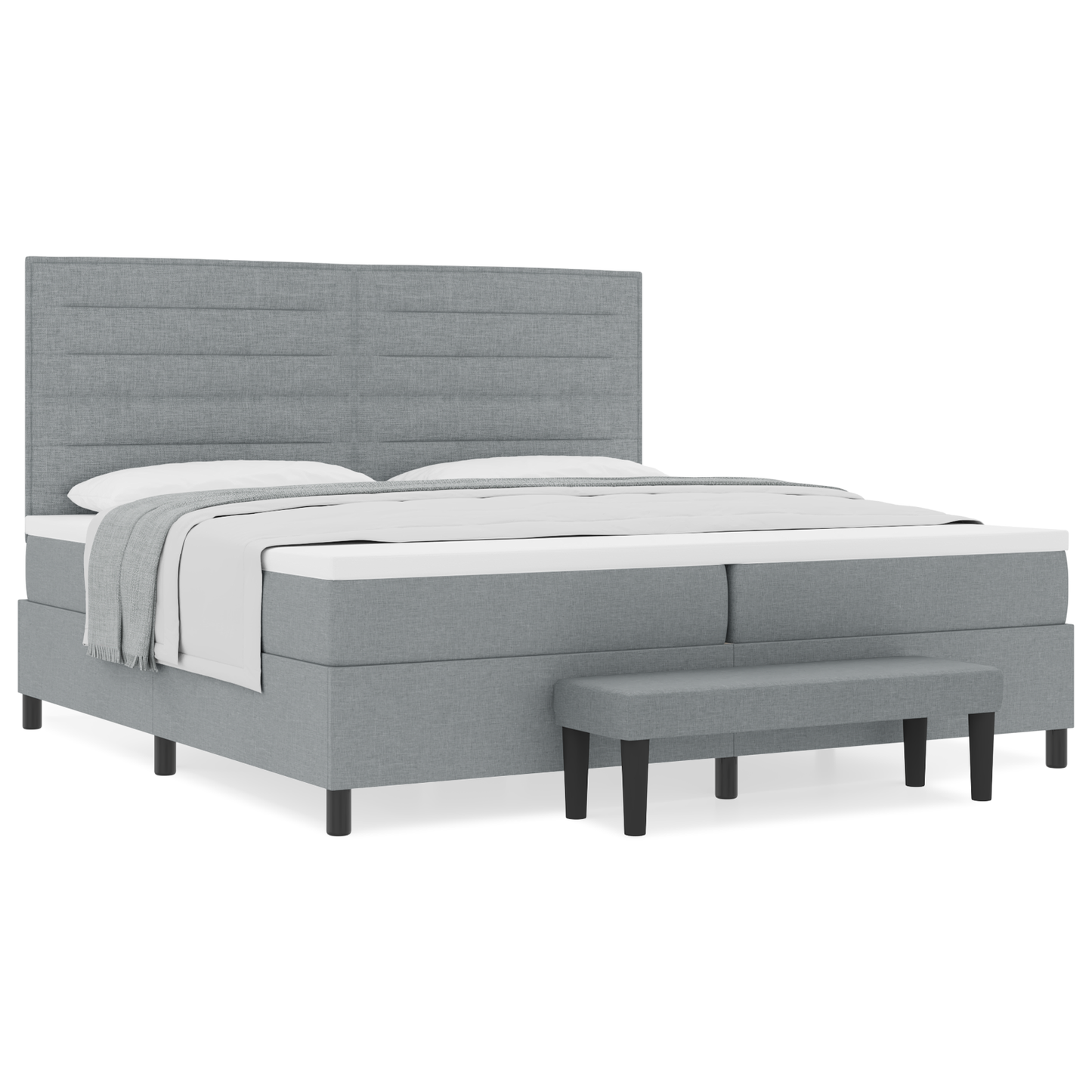Box Spring Seng Med Madras Lysegrå 200 X 200 Cm Stof