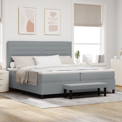 Box Spring Seng Med Madras Lysegrå 200 X 200 Cm Stof