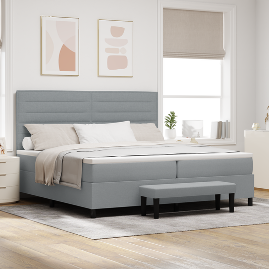Box Spring Seng Med Madras Lysegrå 200 X 200 Cm Stof