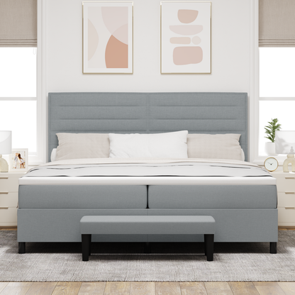 Box Spring Seng Med Madras Lysegrå 200 X 200 Cm Stof