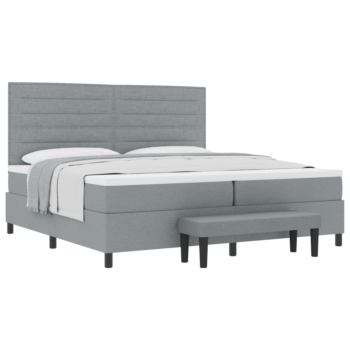 Box Spring Seng Med Madras Lysegrå 200 X 200 Cm Stof