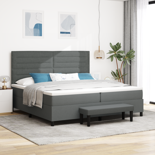 Box Spring Seng Med Madras Mørkegrå 200 X 200 Cm Stof
