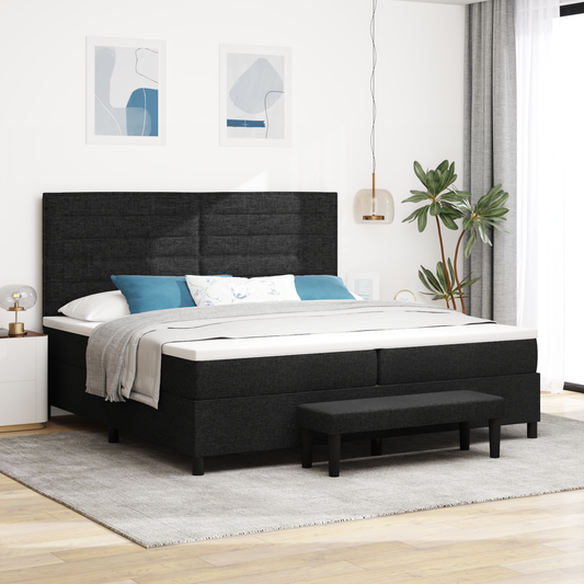 Box Spring Seng Med Madras Sort 200 X 200 Cm Stof