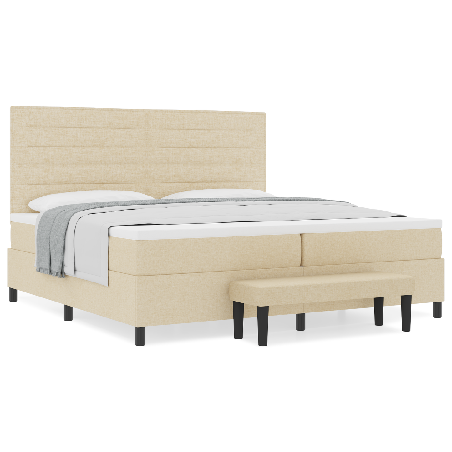 Box Spring Seng Med Madras Creme 200 X 200 Cm Stof