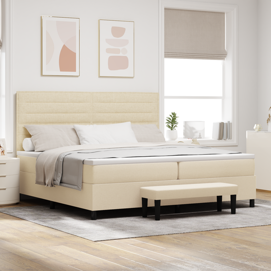 Box Spring Seng Med Madras Creme 200 X 200 Cm Stof