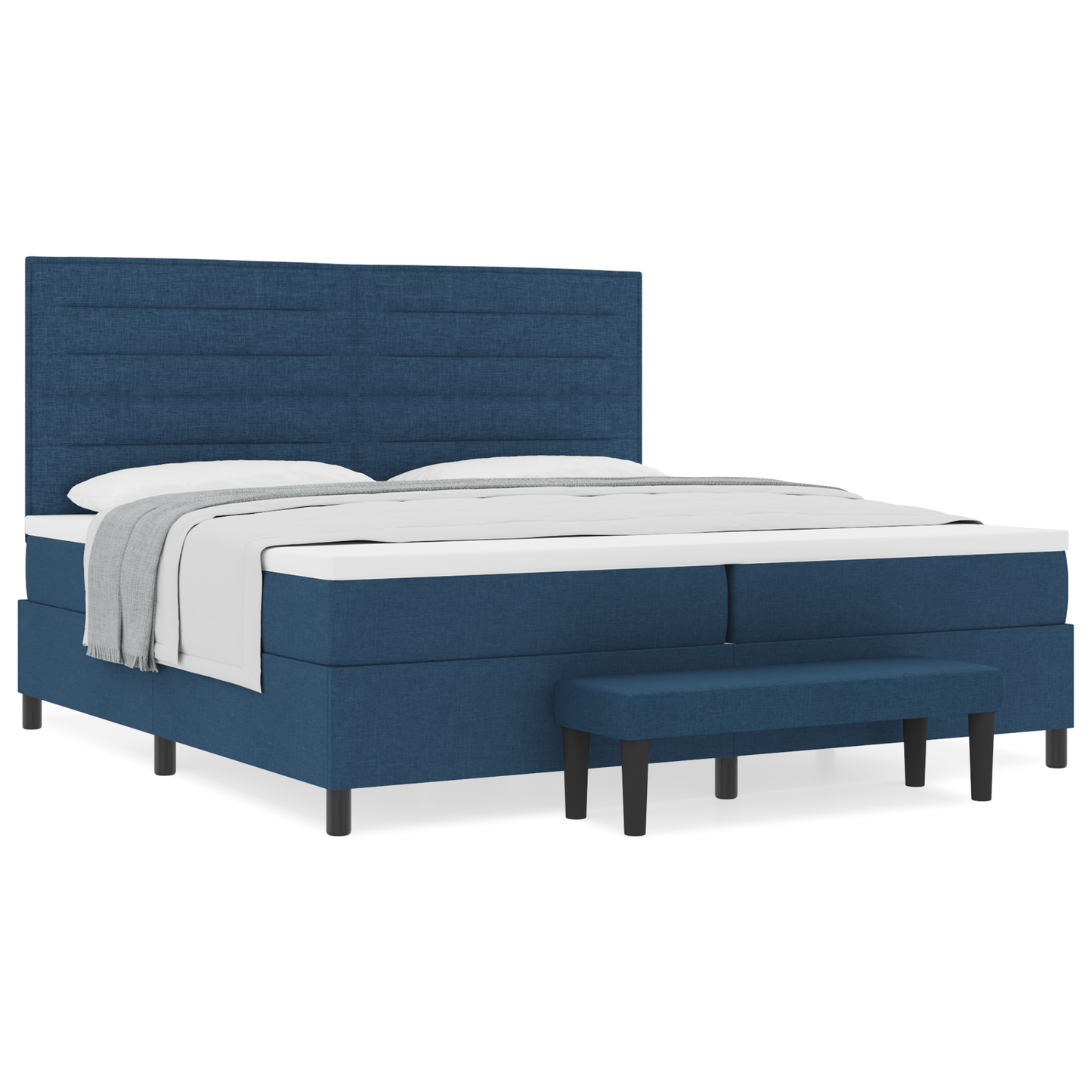 Box Spring Seng Med Madras Med Hovedgærde Blå 200 X 200 Cm Stof