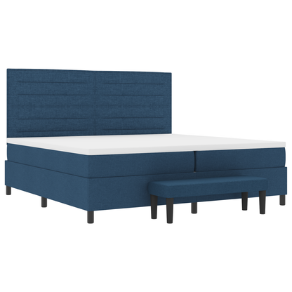 Box Spring Seng Med Madras Med Hovedgærde Blå 200 X 200 Cm Stof