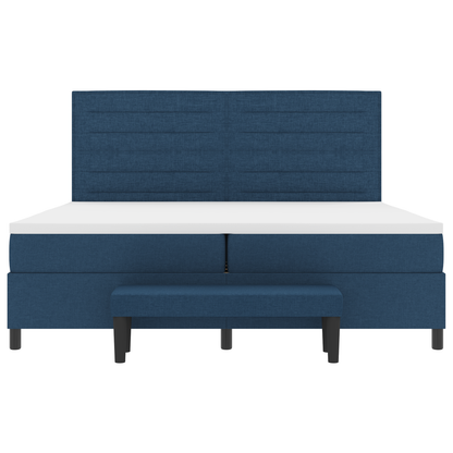 Box Spring Seng Med Madras Med Hovedgærde Blå 200 X 200 Cm Stof