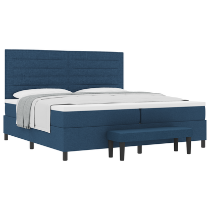 Box Spring Seng Med Madras Med Hovedgærde Blå 200 X 200 Cm Stof