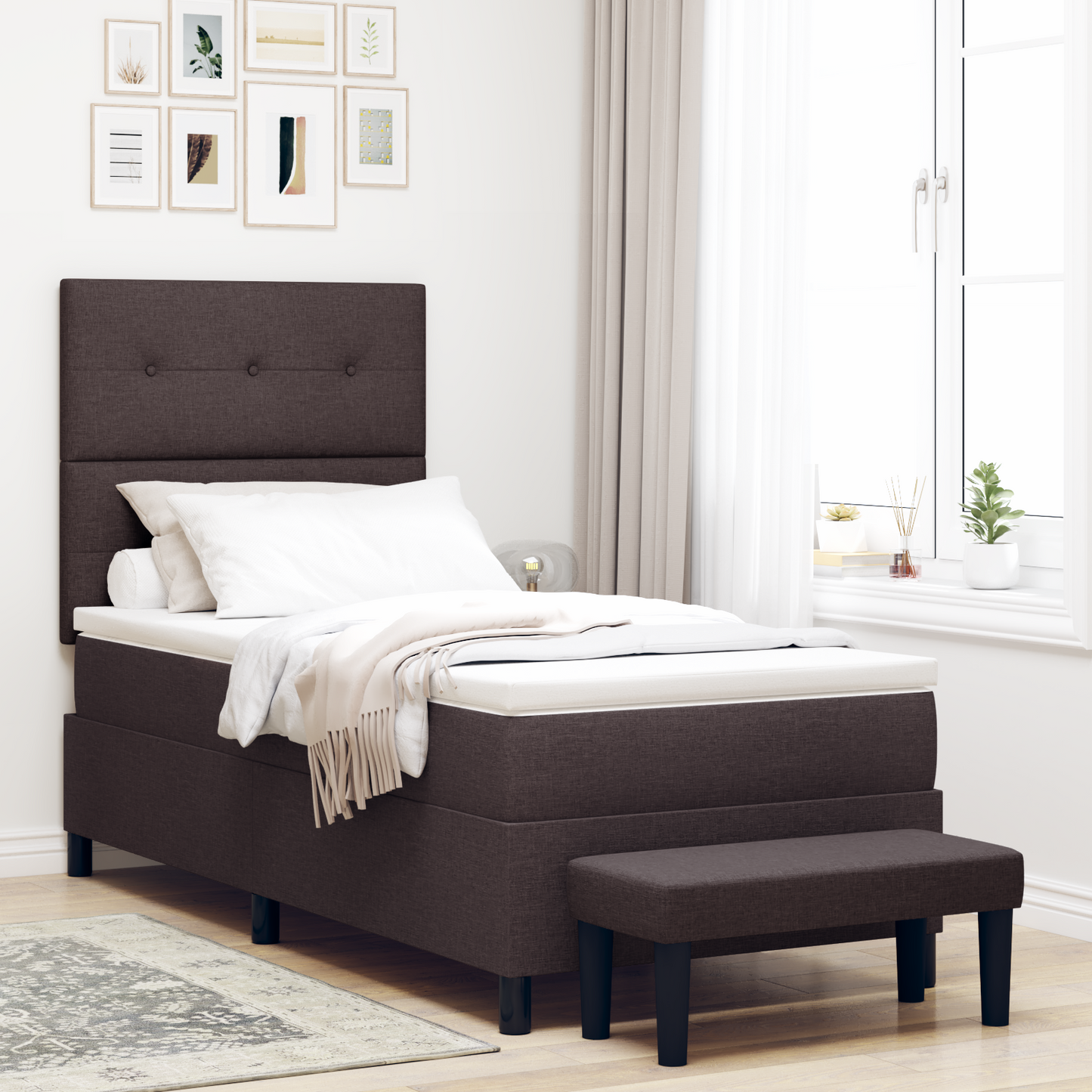 Box Spring Seng Med Madras Mørkebrun 90 X 200 Cm Stof