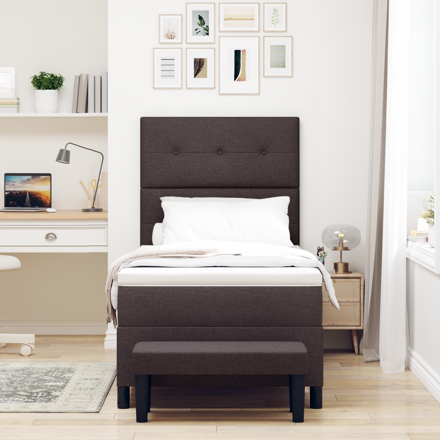 Box Spring Seng Med Madras Mørkebrun 90 X 200 Cm Stof
