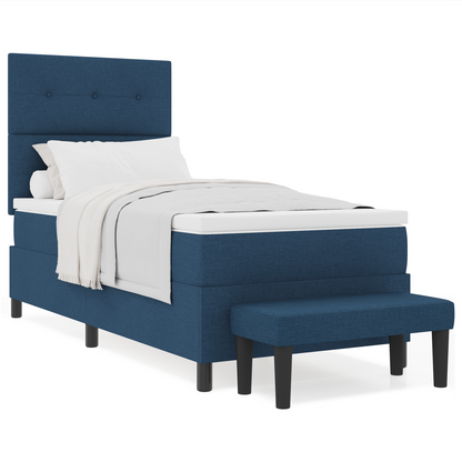 Box Spring Seng Med Madras Med Hovedgærde Blå 90 X 200 Cm Stof