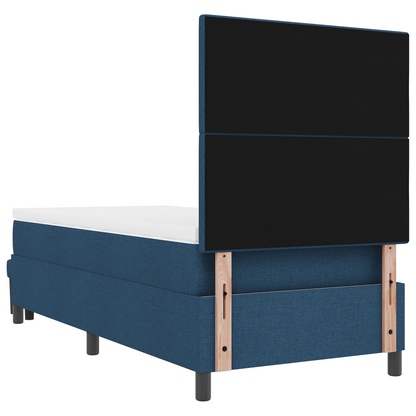 Box Spring Seng Med Madras Med Hovedgærde Blå 90 X 200 Cm Stof