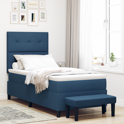 Box Spring Seng Med Madras Med Hovedgærde Blå 90 X 200 Cm Stof