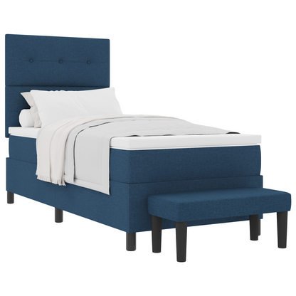 Box Spring Seng Med Madras Med Hovedgærde Blå 90 X 200 Cm Stof