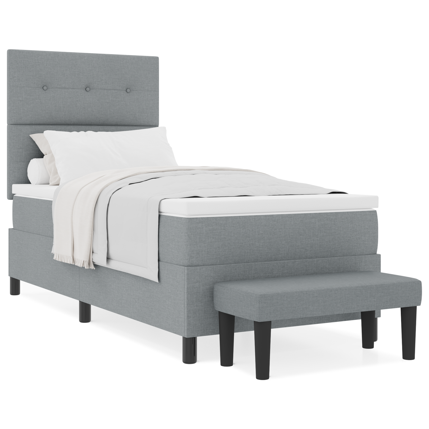 Box Spring Seng Med Madras Lysegrå 100 X 200 Cm Stof