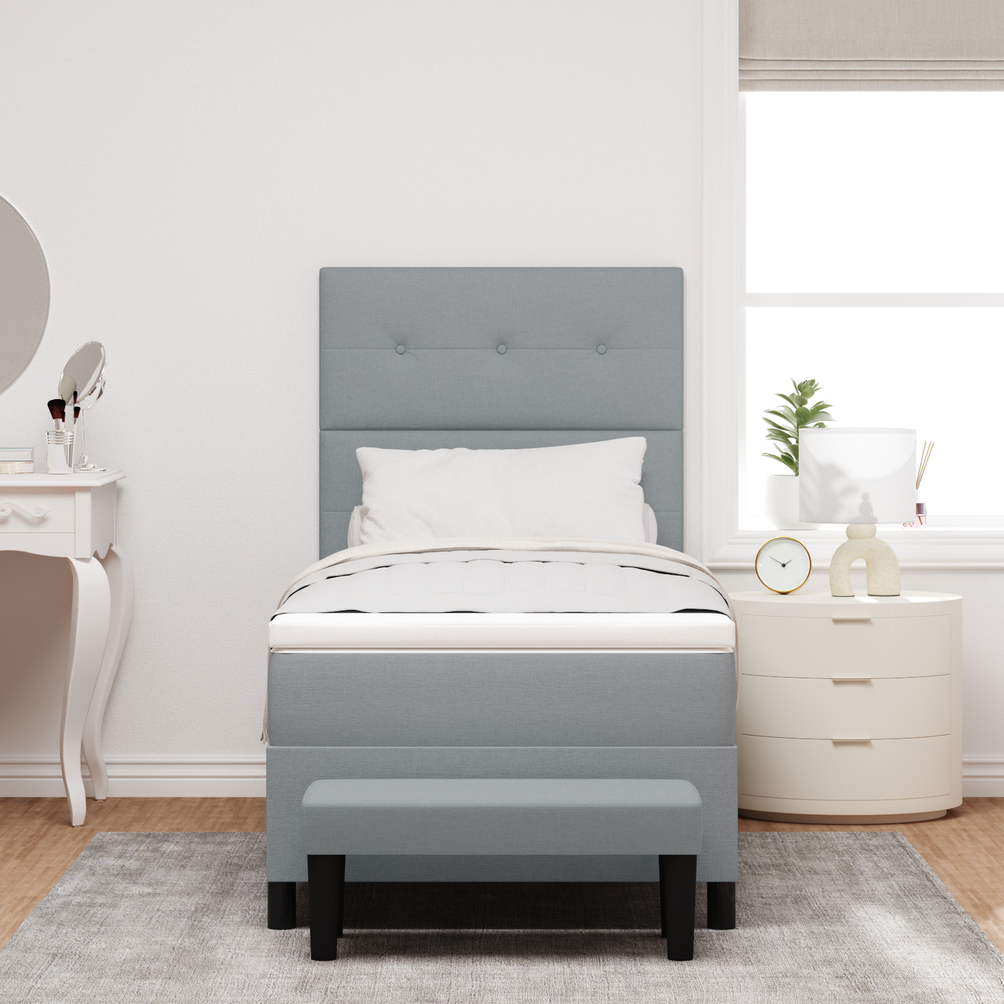 Box Spring Seng Med Madras Lysegrå 100 X 200 Cm Stof