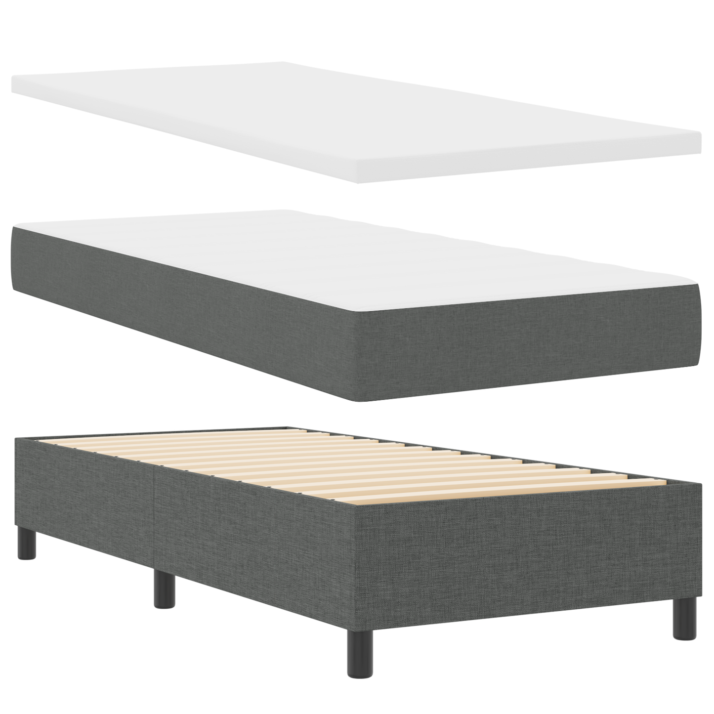 Box Spring Seng Med Madras & Bænk Mørkegrå 100X200 Cm Stof