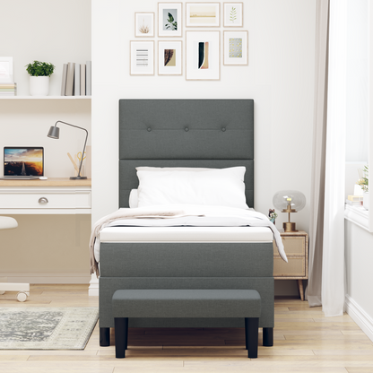 Box Spring Seng Med Madras & Bænk Mørkegrå 100X200 Cm Stof