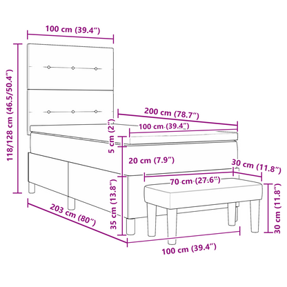 Box Spring Seng Med Madras & Bænk Mørkegrå 100X200 Cm Stof