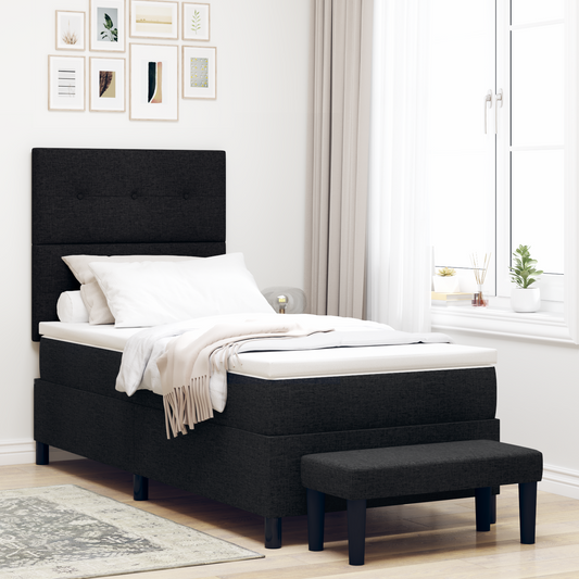 Box Spring Seng Med Madras Sort 100 X 200 Cm Stof