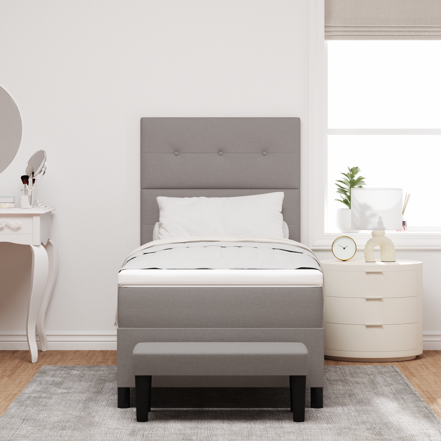 Box Spring Seng Med Madras Gråbrun 100 X 200 Cm Stof