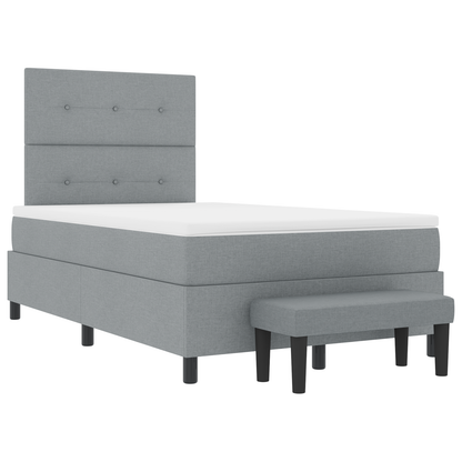 Box Spring Seng Med Madras & Bænk Lys Grå 120X200 Cm Stof
