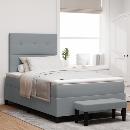 Box Spring Seng Med Madras & Bænk Lys Grå 120X200 Cm Stof