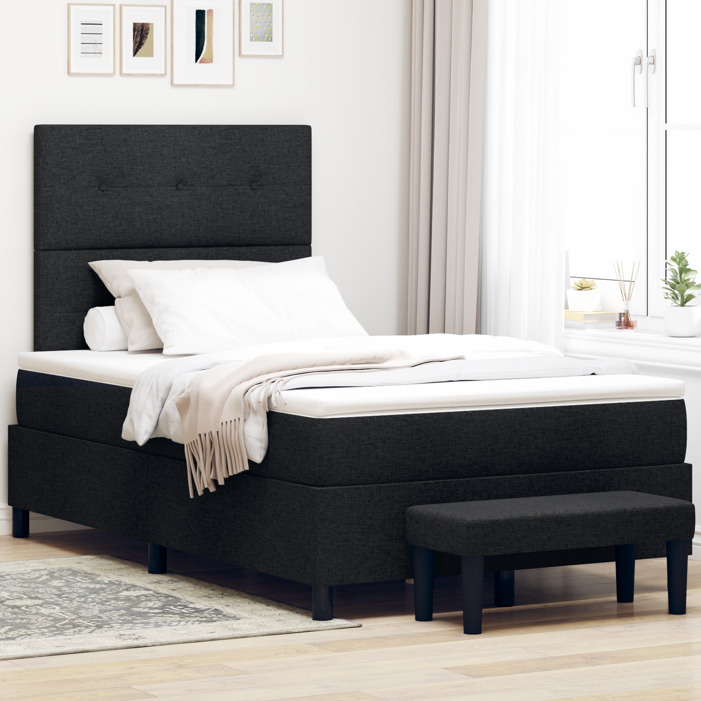Box Spring Seng Med Madras Sort 120 X 200 Cm Stof