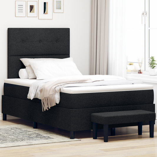 Box Spring Seng Med Madras Sort 120 X 200 Cm Stof