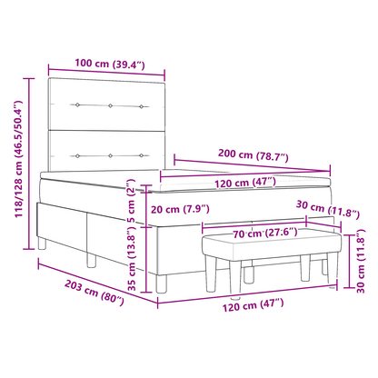 Box Spring Seng Med Madras Sort 120 X 200 Cm Stof