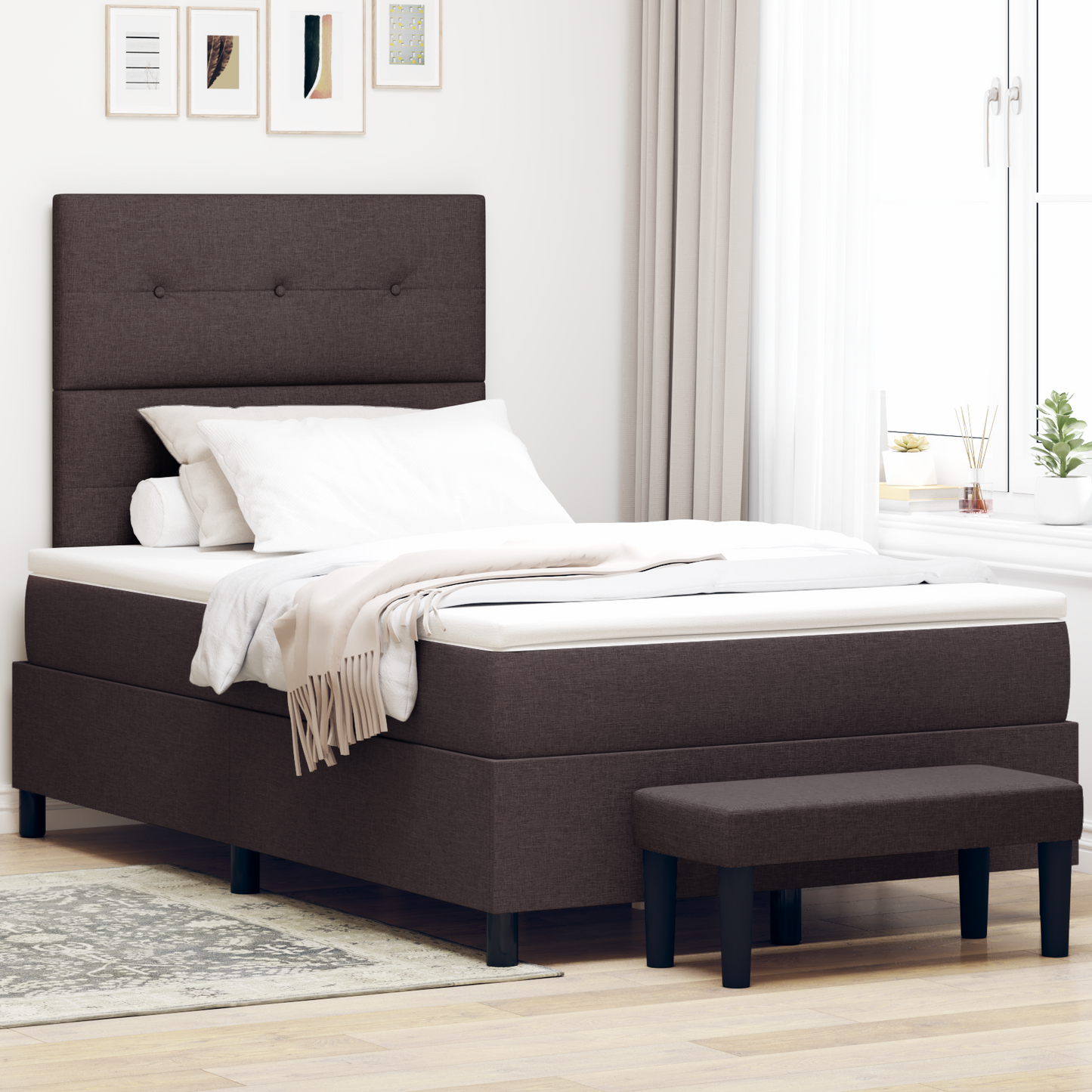 Box Spring Seng Med Madras Mørkebrun 120 X 200 Cm Stof