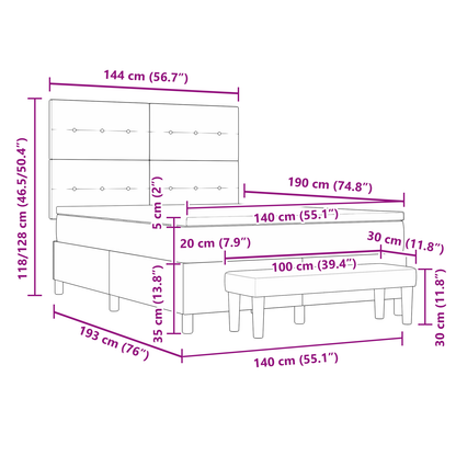 Box Spring Seng Med Madras Sort 140 X 190 Cm Stof
