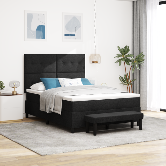 Box Spring Seng Med Madras Sort 140 X 200 Cm Stof