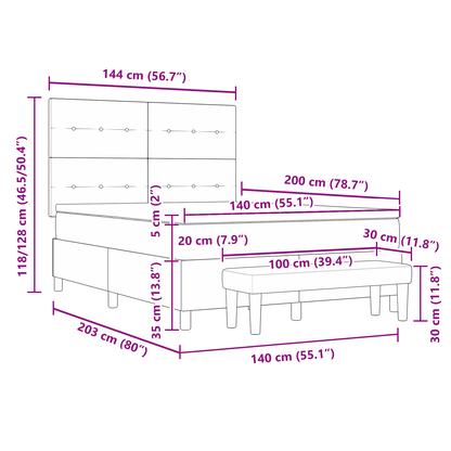 Box Spring Seng Med Madras Sort 140 X 200 Cm Stof