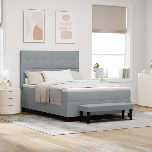 Box Spring Seng Med Madras Lysegrå 160 X 200 Cm Stof