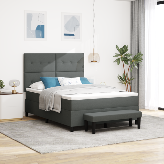 Box Spring Seng Med Madras Mørkegrå 160 X 200 Cm Stof
