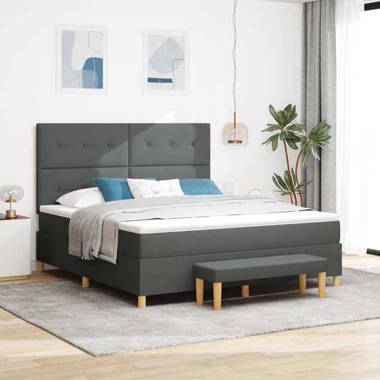 Box Spring Seng Med Madras Mørkegrå 180 X 200 Cm Stof