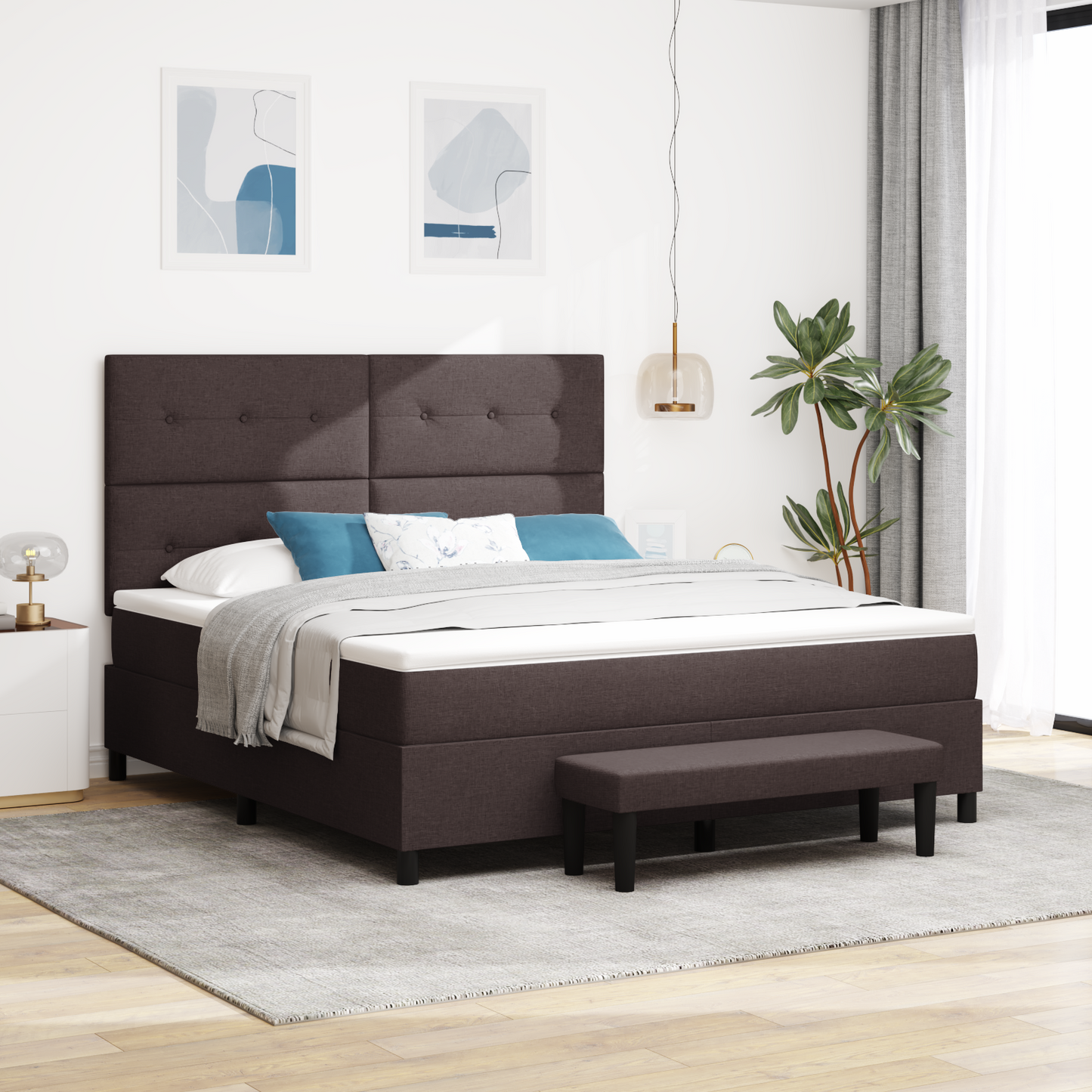 Box Spring Seng Med Madras Mørkebrun 180 X 200 Cm Stof