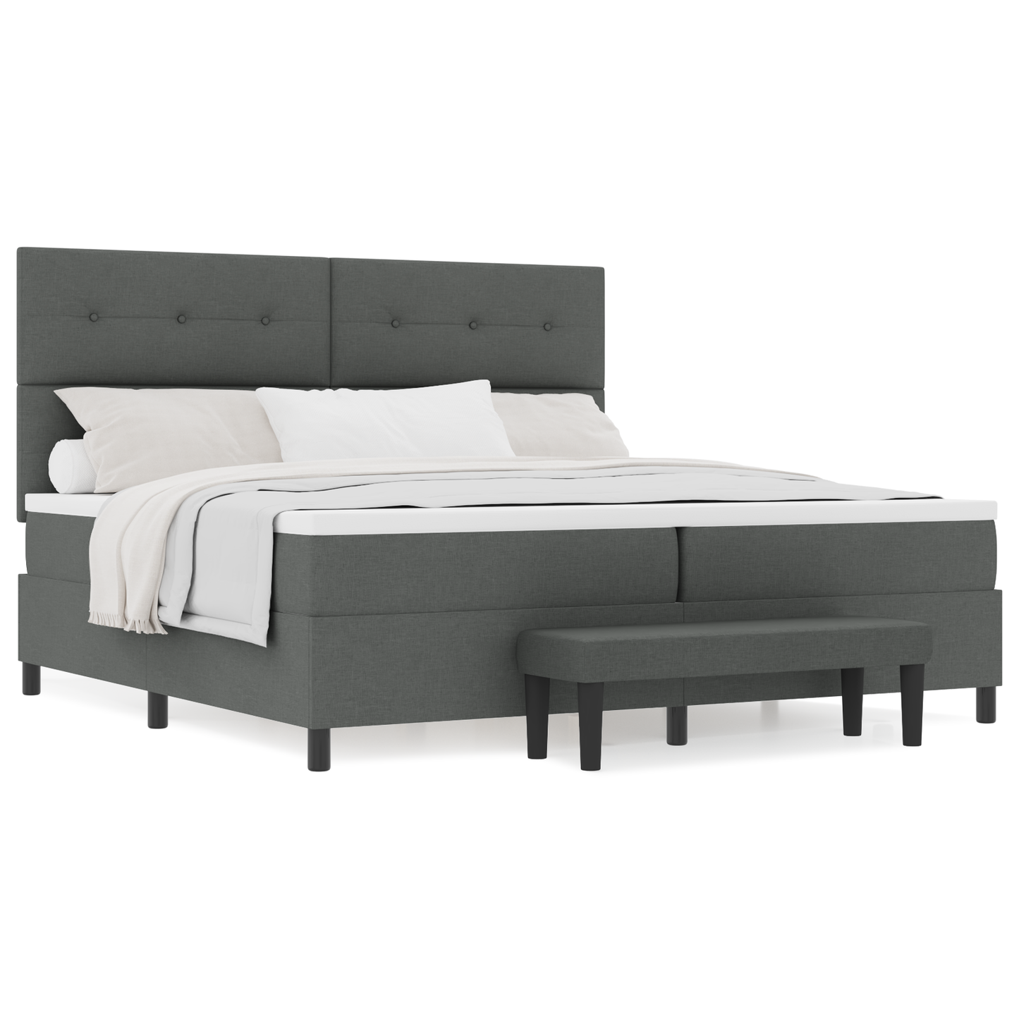 Box Spring Seng Med Madras Mørkegrå 200 X 200 Cm Stof