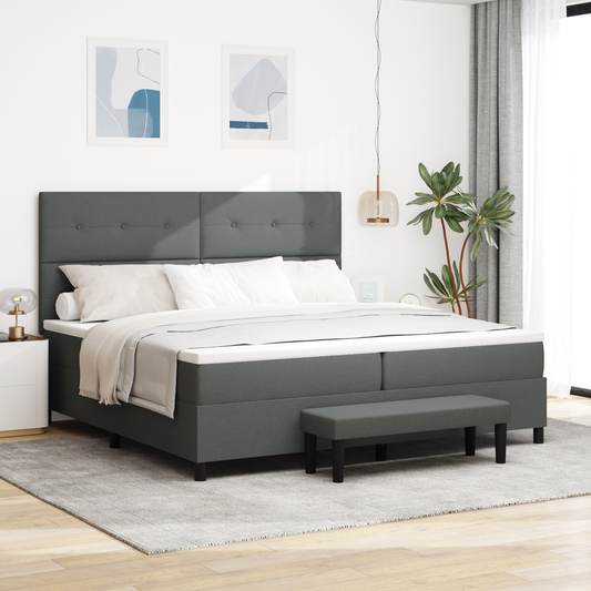 Box Spring Seng Med Madras Mørkegrå 200 X 200 Cm Stof