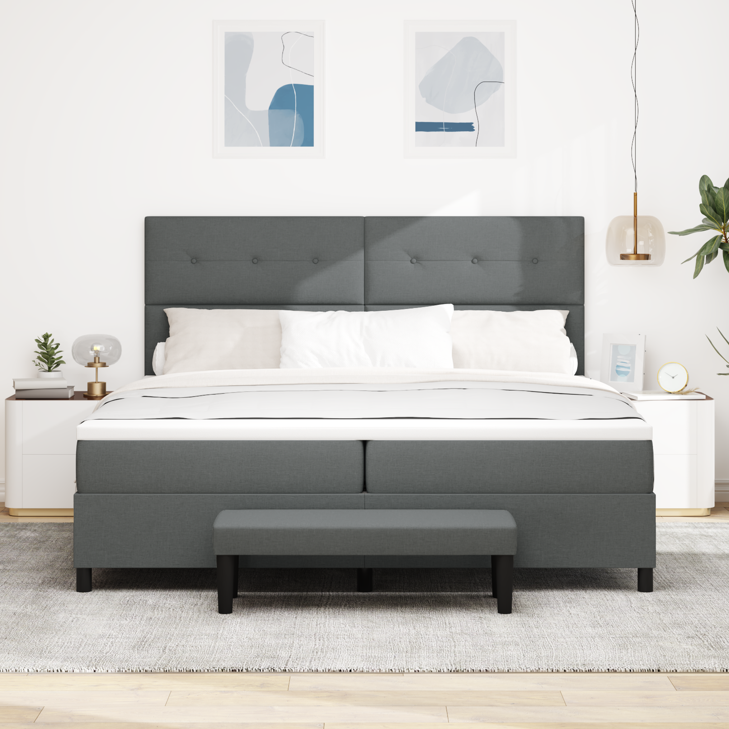 Box Spring Seng Med Madras Mørkegrå 200 X 200 Cm Stof