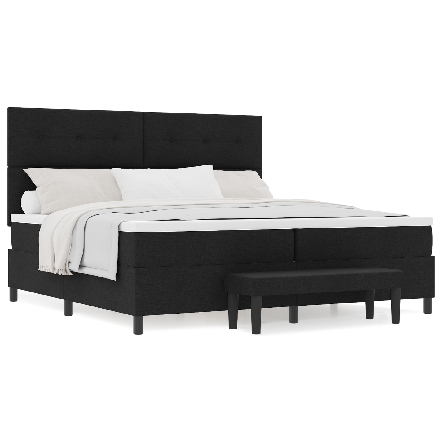 Box Spring Seng Med Madras Sort 200 X 200 Cm Stof
