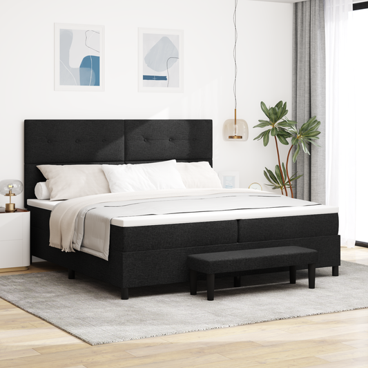 Box Spring Seng Med Madras Sort 200 X 200 Cm Stof