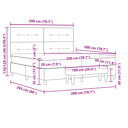 Box Spring Seng Med Madras Sort 200 X 200 Cm Stof